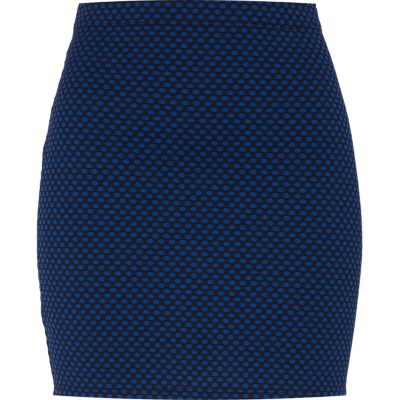 Navy jacquard spot mini skirt