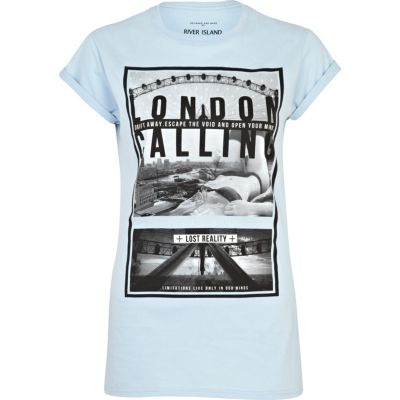 Light blue London calling print t-shirt 