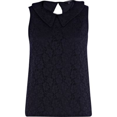 Black collared lace top