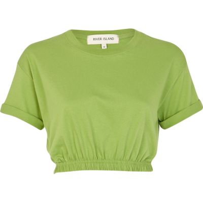 Green elasticated hem cropped t-shirt