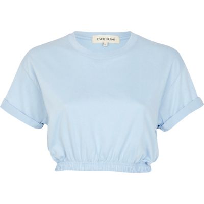 Light blue elasticated hem cropped t-shirt
