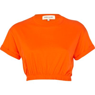 Bright orange elasticated hem cropped t-shirt
