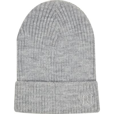 Grey ribbed knit beanie hat