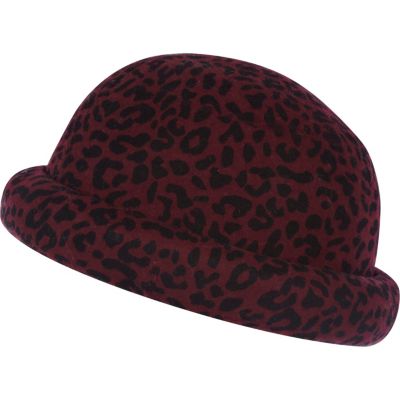 Dark red animal print bowler hat