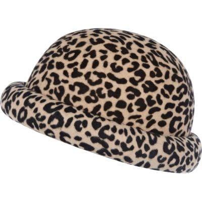 Beige animal print bowler hat