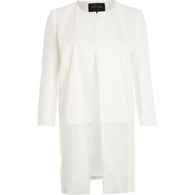 White contrast panel longline jacket