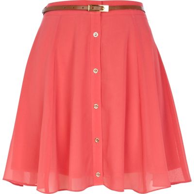Pink button through skater skirt