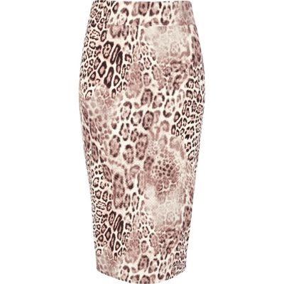 Beige animal print textured tube skirt