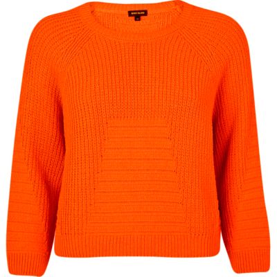Bright coral rib geometric cropped jumper