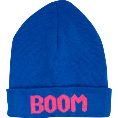 Blue boom beanie hat