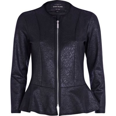 Black embossed peplum jacket
