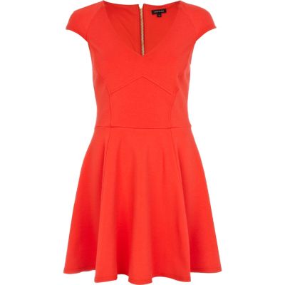 Red cap sleeve skater dress