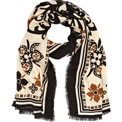 Brown floral print scarf