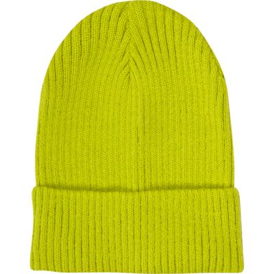 Lime ribbed knit turn up beanie hat