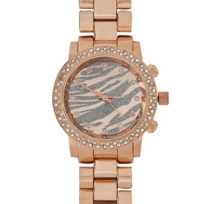 Rose gold diamante encrusted zebra face watch