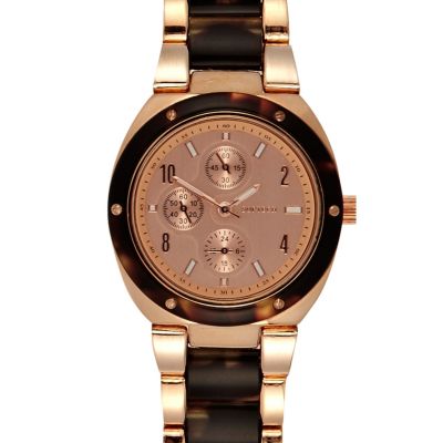 Rose gold tone classic round bracelet watch 