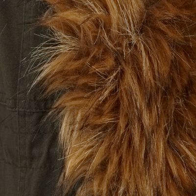 Khaki faux fur front parka jacket