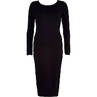 Black double layered midi column dress