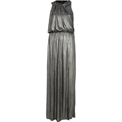 Silver draped sleeveless maxi dress