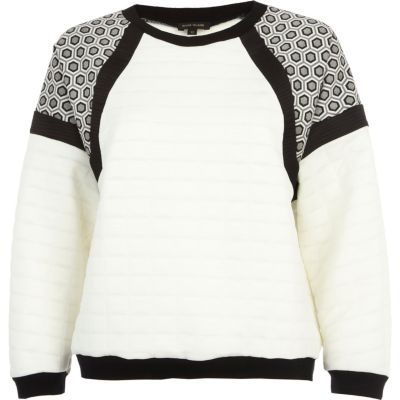 Black hexagon print colour block scuba sweat