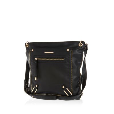 Black zip trim messenger bag