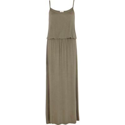 Khaki waisted cami maxi dress