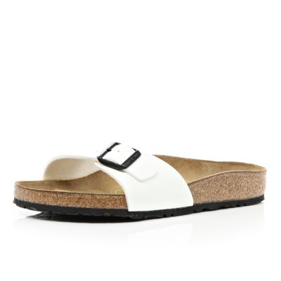 White Birkenstock single strap mule sandals