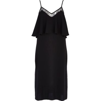 Black lace insert midi slip dress