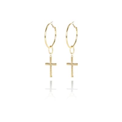 earrings charm tone cross  hoop earrings charm cross Gold hoop