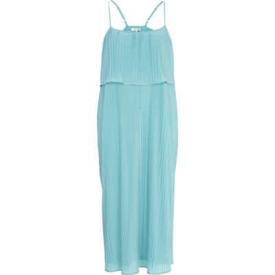 Light blue layered pleated slip dress