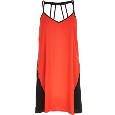Orange colour block multi strap slip dress