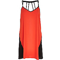Orange colour block multi strap slip dress