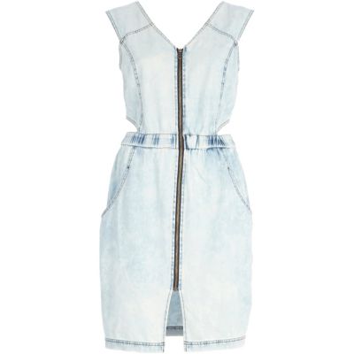 Light wash cut out denim dress