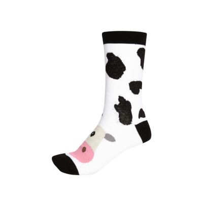 Black cow face print socks