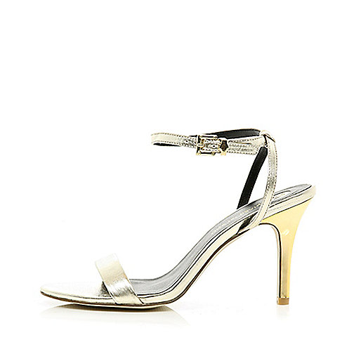 metallic mid heel barely there sandals featuring buckle fastening heel ...