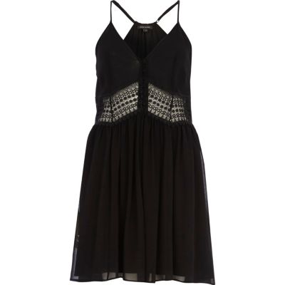 Black crochet insert slip dress