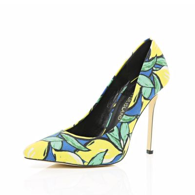 Yellow tropical print pointed court shoes