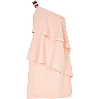 Light pink layered frill one shoulder dress