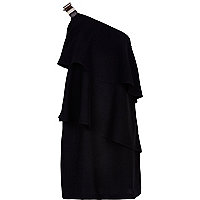 Black layered frill one shoulder dress