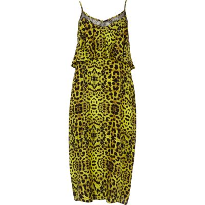 Lime animal print layered midi slip dress