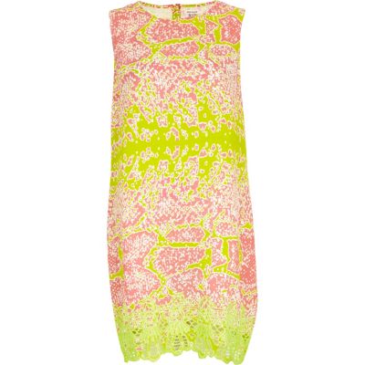 Lime abstract snake print shift dress