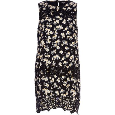 Black floral embroidered shift dress