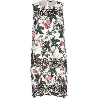 White floral print embroidered shift dress