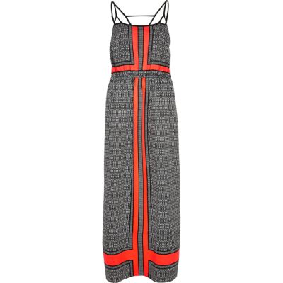 Coral colour block strappy maxi dress