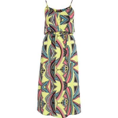 Lime tribal print midi cami dress