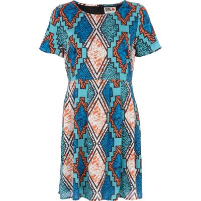 Blue Chelsea Girl aztec print t-shirt dress