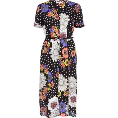 Navy Chelsea Girl daisy polka dot midi dress