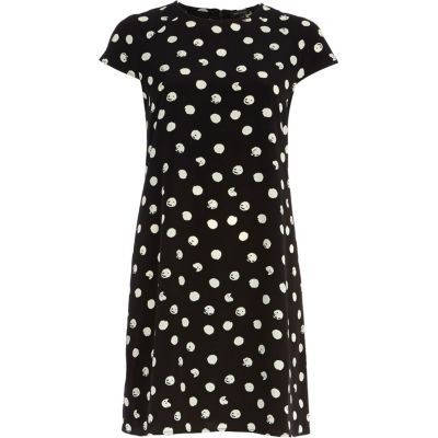 Black polka dot print swing dress
