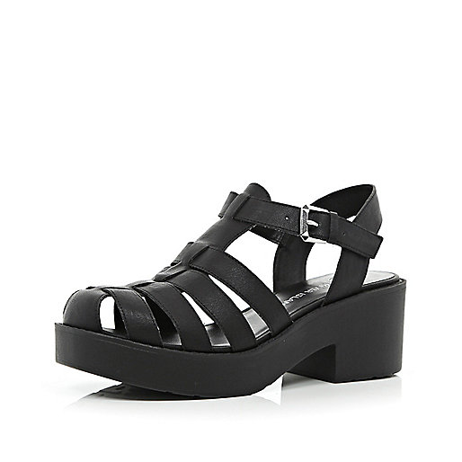 Black block heel gladiator sandals