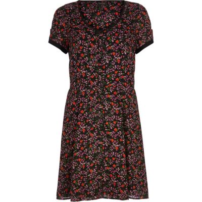Purple floral print tea dress